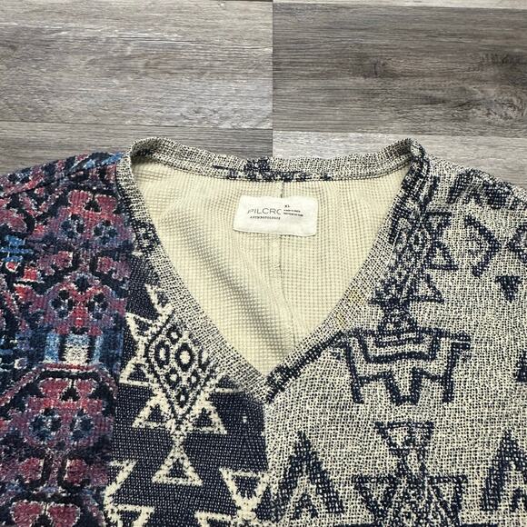 Anthropologie Pilcro Multicolor Womens XL Aztec V-Neck Thermal Sweater Geometric - Picture 11 of 11